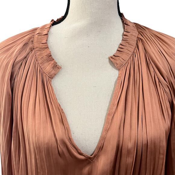 Current Air Anthropologie NEW Women's Rust Dress Sz S Midi Pleated Satin Lined - Picture 2 of 6